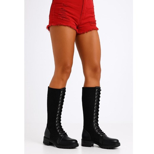 Wysokie czarne damskie glany trapery /D9-3 18086 T432/ ze sklepu Pantofelek24.pl w kategorii Workery damskie - zdjęcie 186384160