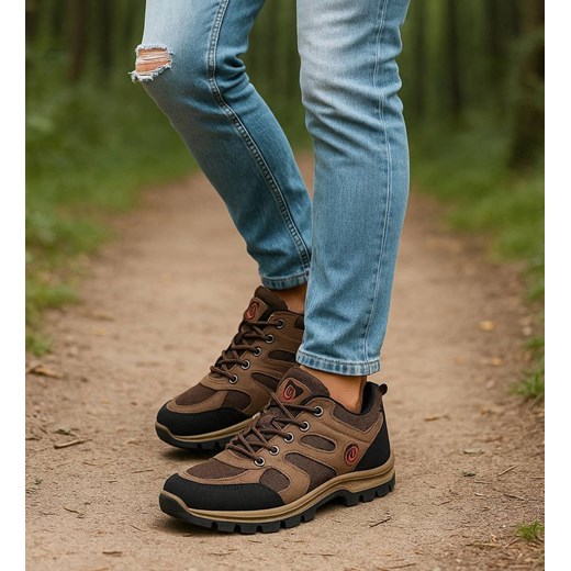 Wiązane męskie buty trekkingowe Brązowe /B1-1 18198 T389/ ze sklepu Pantofelek24.pl w kategorii Buty trekkingowe męskie - zdjęcie 186384633