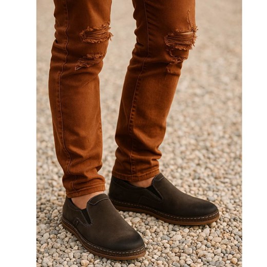 Wsuwane męskie półbuty mokasyny Khaki /B5-2 18144 T555/ ze sklepu Pantofelek24.pl w kategorii Mokasyny męskie - zdjęcie 186384773