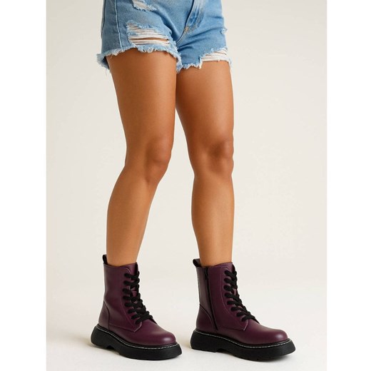 Fioletowe botki trapery na platformie /G12-3 18082 T235/ ze sklepu Pantofelek24.pl w kategorii Workery damskie - zdjęcie 186384794