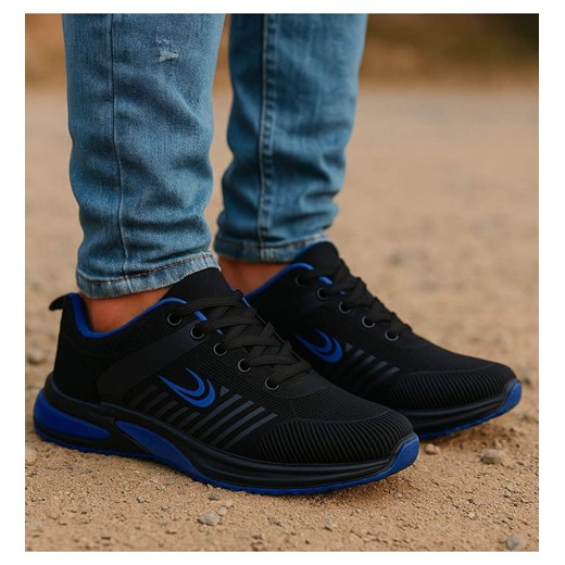 Sznurowane męskie czarno niebieskie buty sportowe /A2-1 18067 T286/ ze sklepu Pantofelek24.pl w kategorii Buty sportowe męskie - zdjęcie 186385042