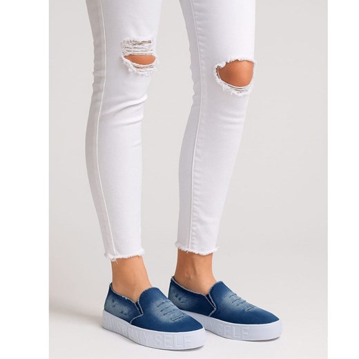 Wsuwane niebieskie trampki na platformie /G8-3 18080 T18-5// ze sklepu Pantofelek24.pl w kategorii Trampki damskie - zdjęcie 186385080