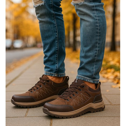 Sznurowane męskie buty trekkingowe Brązowe /A2-3 18204 T485/ - id: 33155 - marki Pantofelek24.pl - 186385262 Sznurowane męskie buty trekkingowe Brązowe /A2-3 18204 T485/ ze sklepu Pantofelek24.pl w kategorii Buty trekkingowe męskie - zdjęcie 186385262
