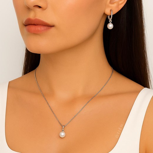 Komplet elegancki damski srebrny perły kolczyki i naszyjnik stal chirurgiczna - id: 5385 - marki Otien - 186385400 Komplet elegancki damski srebrny perły kolczyki i naszyjnik stal chirurgiczna ze sklepu otien.com w kategorii Komplety biżuterii - zdjęcie 186385400