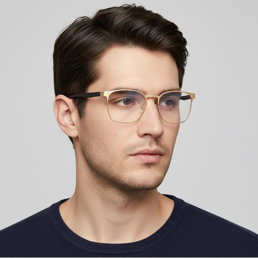 Solidne okulary zerówki do komputera BLUE LIGHT złoto-czarne z flexami 25126A ze sklepu Stylion w kategorii Okulary zerówki damskie - zdjęcie 186385402