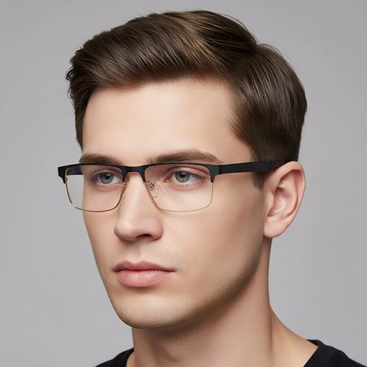 Metalowe męskie okulary zerówki z filtrem Blue Light do komputera 25139A czarne/złote + akcesoria ze sklepu Stylion w kategorii Okulary zerówki męskie - zdjęcie 186385410
