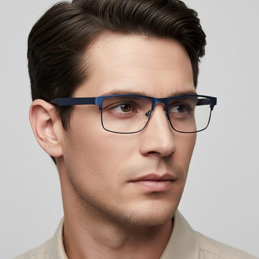 Metalowe męskie okulary zerówki z filtrem Blue Light do komputera 25139D granatowe + akcesoria ze sklepu Stylion w kategorii Okulary zerówki męskie - zdjęcie 186385411