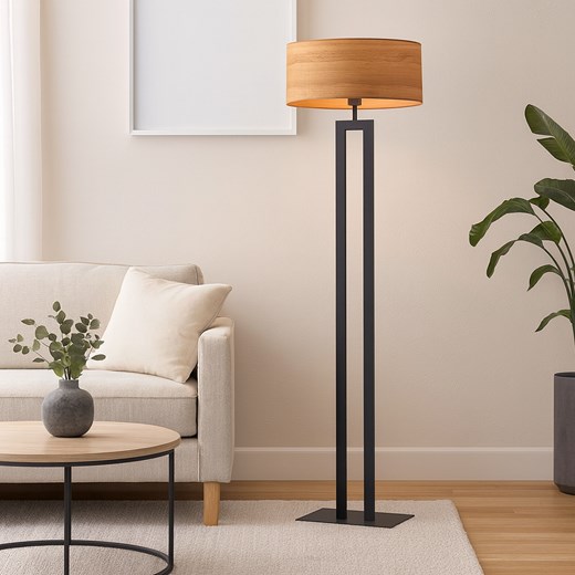 Czarna lampa stojąca do salonu KALIFORNIA ECO z designerskim kloszem w kolorze dąb sonoma - id: 6145 - marki Ciekot Partners Sp. Z O. O. - 186385474 Czarna lampa stojąca do salonu KALIFORNIA ECO z designerskim kloszem w kolorze dąb sonoma ze sklepu Lysne w kategorii Lampy podłogowe - zdjęcie 186385474