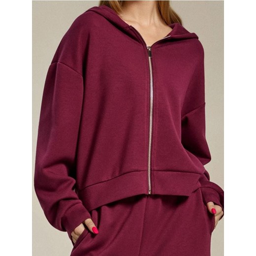 Sinsay - Rozpinana bluza z kapturem soft touch - bordowy ze sklepu Sinsay w kategorii Bluzy damskie - zdjęcie 186385730