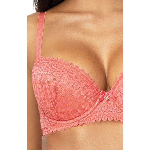Maddie biustonosz koronkowy push-up w kolorze koralowym M-3633/11, Kolor koralowy, Rozmiar 80E, Mat ze sklepu Intymna w kategorii Biustonosze - zdjęcie 186386041