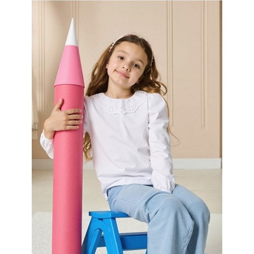 Sinsay - Bawełniana bluzka z ozdobnym kołnierzykiem - biały ze sklepu Sinsay w kategorii Bluzki dziewczęce - zdjęcie 186387440