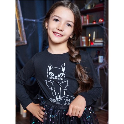 Sinsay - Koszulka z długimi rękawami z motywem halloweenowym - czarny Sinsay 140 (9-10 l) Sinsay