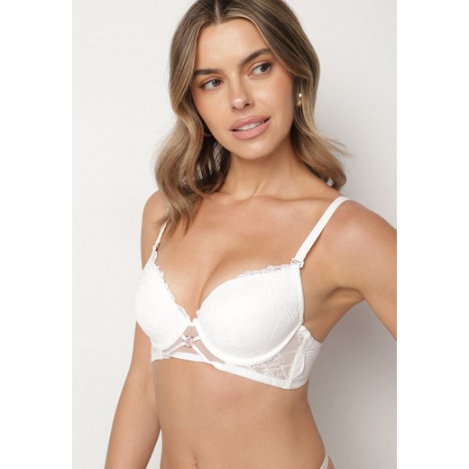 Jasnobeżowy Biustonosz Typu Push-Up Ozdobiony Koronką Paskami i Aplikacją Ezinzee ze sklepu born2be.pl w kategorii Biustonosze - zdjęcie 186390631