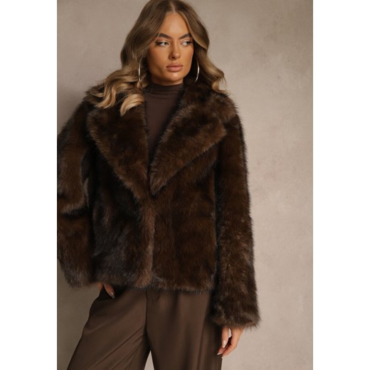 Brązowa Kurtka Typu Futerko Ozdobione Kołnierzem Tilea ze sklepu renee.pl w kategorii Futra damskie - zdjęcie 186390734