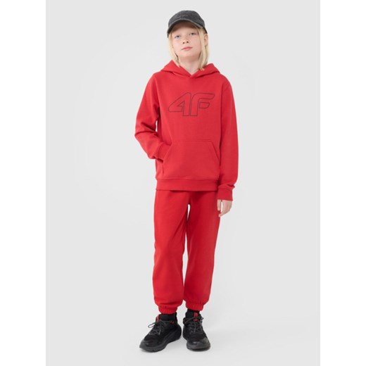 Chłopięce spodnie dresowe joggery 4F 4FJWSS25TTROM1186 - czerwone ze sklepu Sportstylestory.com w kategorii Spodnie chłopięce - zdjęcie 186395652
