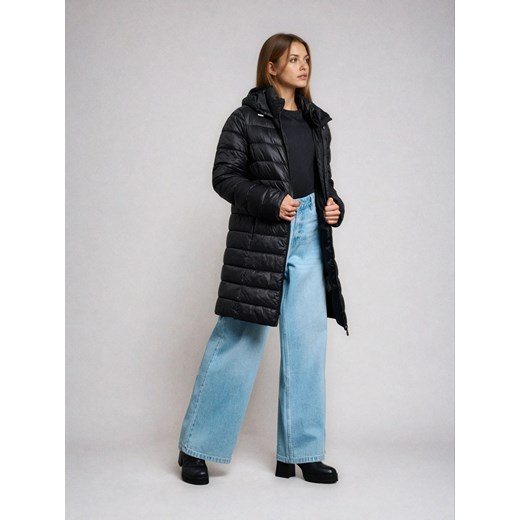 Sinsay - Pikowany płaszcz z kapturem - czarny Sinsay S Sinsay