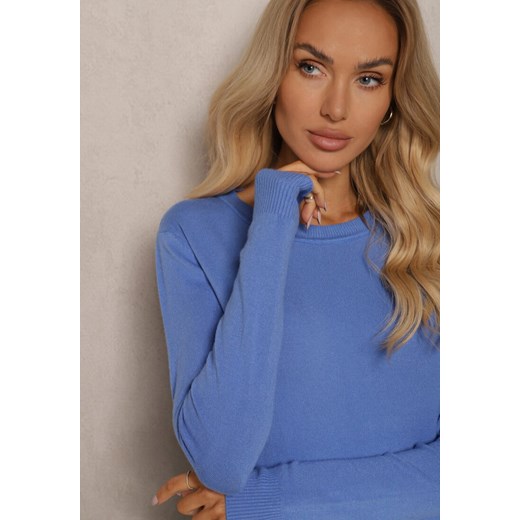 Niebieski Klasyczny Sweter z Długim Rękawem Kidistia Renee ONE SIZE renee.pl