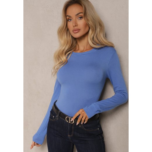 Niebieski Klasyczny Sweter z Długim Rękawem Kidistia Renee ONE SIZE renee.pl