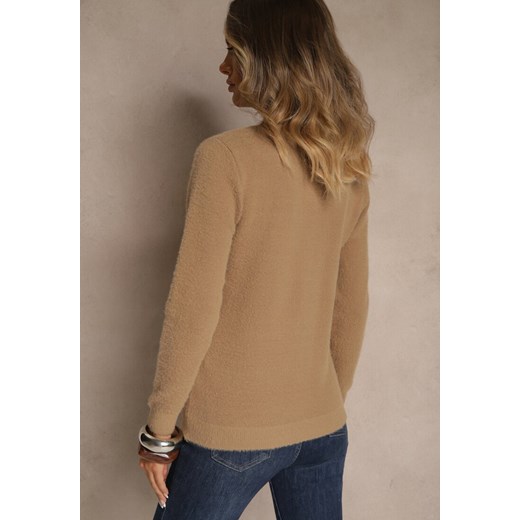 Ciemnobeżowy Sweter z Wełną ze Ściągaczami Furrive Renee ONE SIZE renee.pl