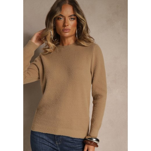 Ciemnobeżowy Sweter z Wełną ze Ściągaczami Furrive Renee ONE SIZE renee.pl