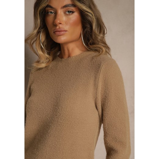 Ciemnobeżowy Sweter z Wełną ze Ściągaczami Furrive Renee ONE SIZE renee.pl