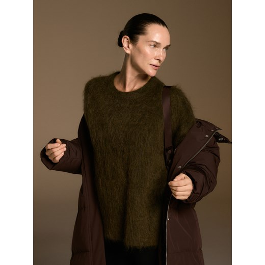 Reserved - Puchowy płaszcz z dodatkiem Sorony - ciemnobrązowy Reserved L Reserved