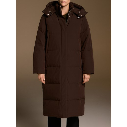 Reserved - Puchowy płaszcz z dodatkiem Sorony - ciemnobrązowy Reserved XL Reserved