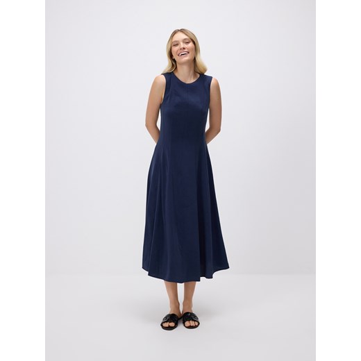 Reserved - Sukienka midi z modalem - granatowy ze sklepu Reserved w kategorii Sukienki - zdjęcie 186406514