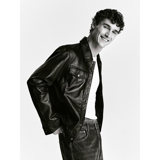 Reserved - Skórzana kurtka z kołnierzem - czarny ze sklepu Reserved w kategorii Kurtki męskie - zdjęcie 186406693