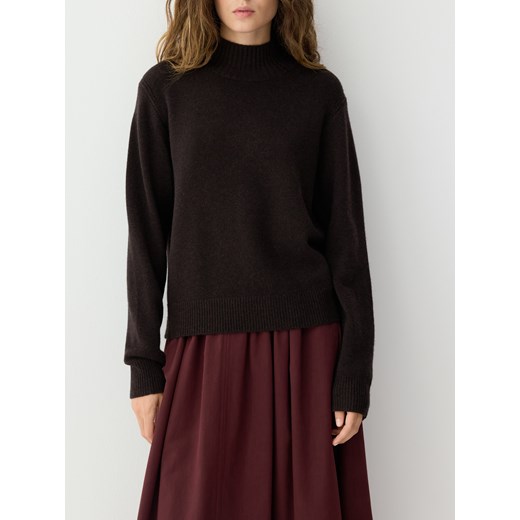 Reserved - Wełniany sweter z dodatkiem kaszmiru - ciemnobrązowy Reserved S Reserved