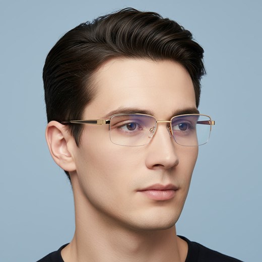 Metalowe półramkowe okulary zerówki z filtrem Blue Light do komputera 25147E złoty ze sklepu Stylion w kategorii Okulary zerówki męskie - zdjęcie 186408290