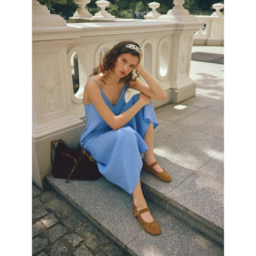 Reserved - Zamszowe baleriny z paskami - beżowy Reserved 41 wyprzedaż Reserved