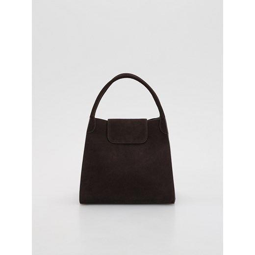 Reserved - Zamszowa torebka shopper z saszetką - ciemnobrązowy ze sklepu Reserved w kategorii Torby Shopper bag - zdjęcie 186410142