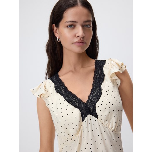 Reserved - Bluzka z koronką - złamana biel ze sklepu Reserved w kategorii Bluzki damskie - zdjęcie 186410722