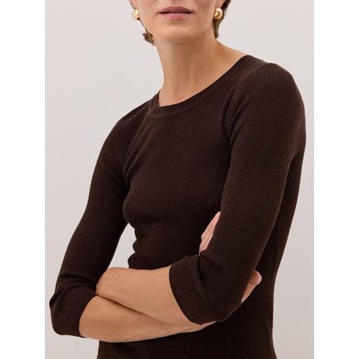 Reserved - Wełniana bluzka z dodatkiem jedwabiu - ciemnobrązowy ze sklepu Reserved w kategorii Bluzki damskie - zdjęcie 186410874