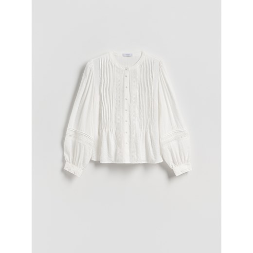 Reserved - Wiskozowa bluzka z plisą - złamana biel ze sklepu Reserved w kategorii Bluzki damskie - zdjęcie 186411132
