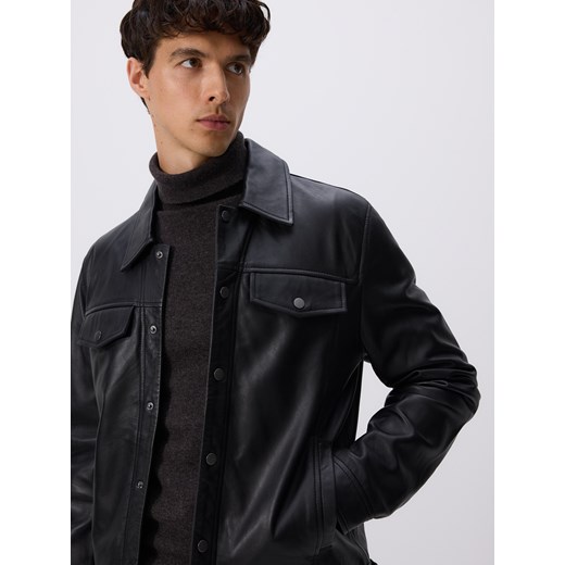 Reserved - Skórzana kurtka z kołnierzem - czarny ze sklepu Reserved w kategorii Kurtki męskie - zdjęcie 186411681