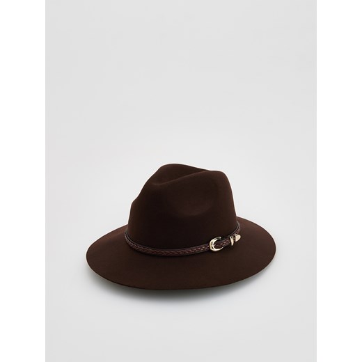 Reserved - Wełniany kapelusz z klamrą - ciemnobrązowy ze sklepu Reserved w kategorii Kapelusze damskie - zdjęcie 186411703