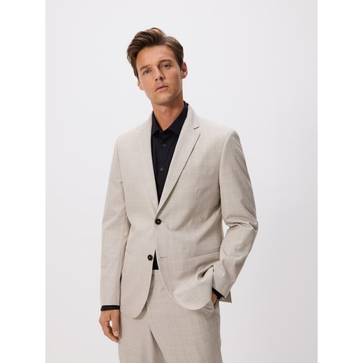 Reserved - Marynarka slim fit w kratę - beżowy ze sklepu Reserved w kategorii Marynarki męskie - zdjęcie 186411924