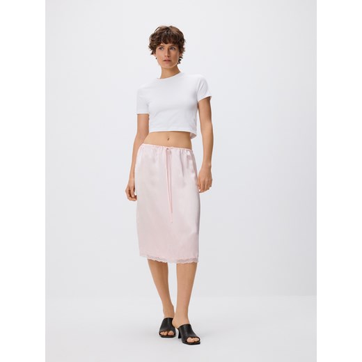 Reserved - Wiskozowa spódnica z wiązaniem - pastelowy róż ze sklepu Reserved w kategorii Spódnice - zdjęcie 186412130