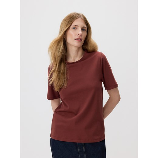 Reserved - T-shirt z merceryzowanej bawełny - brązowy ze sklepu Reserved w kategorii Bluzki damskie - zdjęcie 186412320