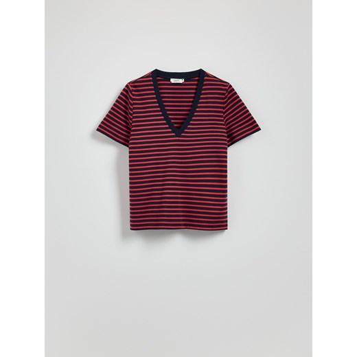Reserved - T-shirt z merceryzowanej bawełny - granatowy ze sklepu Reserved w kategorii Bluzki damskie - zdjęcie 186412582