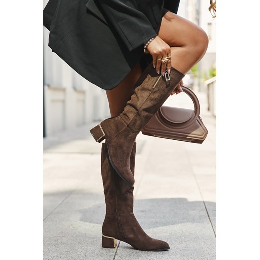 Damskie Kozaki Obcas Eko Zamsz Brązowe Lyvienne Boto 38 ZAZOO