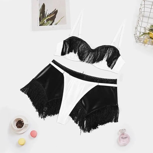 3-częściowy zestaw bielizny z frędzlami - S ze sklepu Intimica.pl w kategorii Komplety bielizny damskiej - zdjęcie 186413952