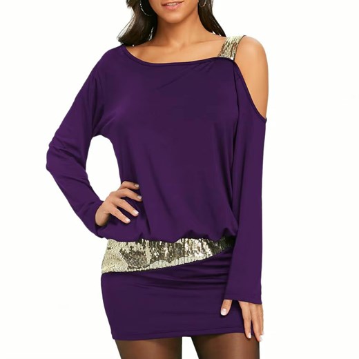 Asymetryczna sukienka zdobiona cekinami - Fioletowy S ze sklepu Intimica.pl w kategorii Sukienki - zdjęcie 186414082