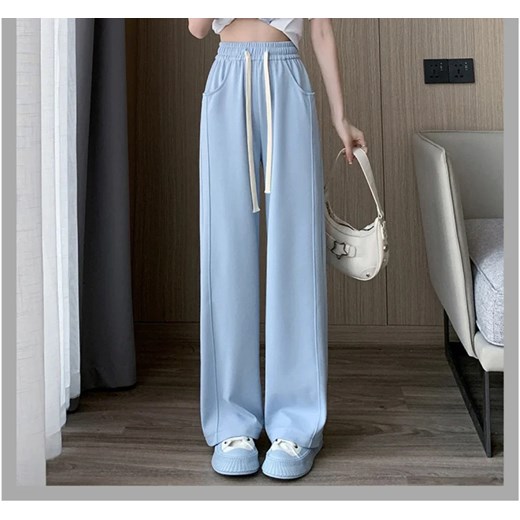 Błękitne spodnie dresowe damskie z wysokim stanem - Niebieski M ze sklepu Intimica.pl w kategorii Spodnie damskie - zdjęcie 186415121