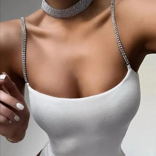 Body z błyszczącymi ramiączkami - Biały S ze sklepu Intimica.pl w kategorii Body damskie - zdjęcie 186415393