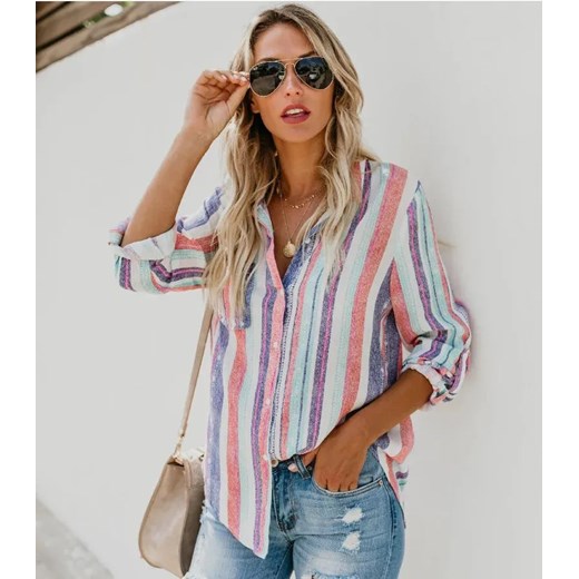 Damska koszula w kolorowe paski - XS ze sklepu Intimica.pl w kategorii Koszule damskie - zdjęcie 186415990