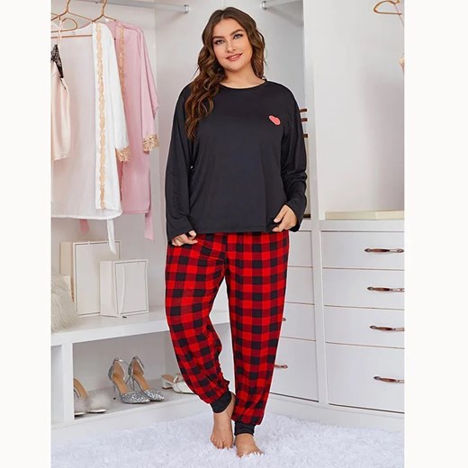 Damski komplet ze spodniami w kratę - Czarny XL ze sklepu Intimica.pl w kategorii Piżamy damskie - zdjęcie 186416092