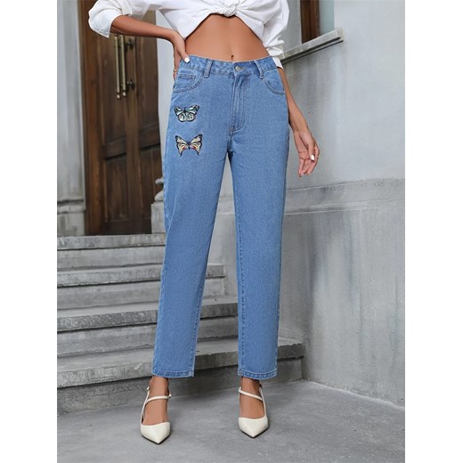 Damskie jeansy z motylami - Niebieski XS ze sklepu Intimica.pl w kategorii Jeansy damskie - zdjęcie 186416171